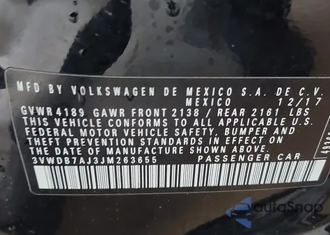 2018 Volkswagen Jetta 1.4T Se/1.4T Wolfsburg Edition z USA, uszkodzony, nr VIN 3VWDB7AJ3JM263655